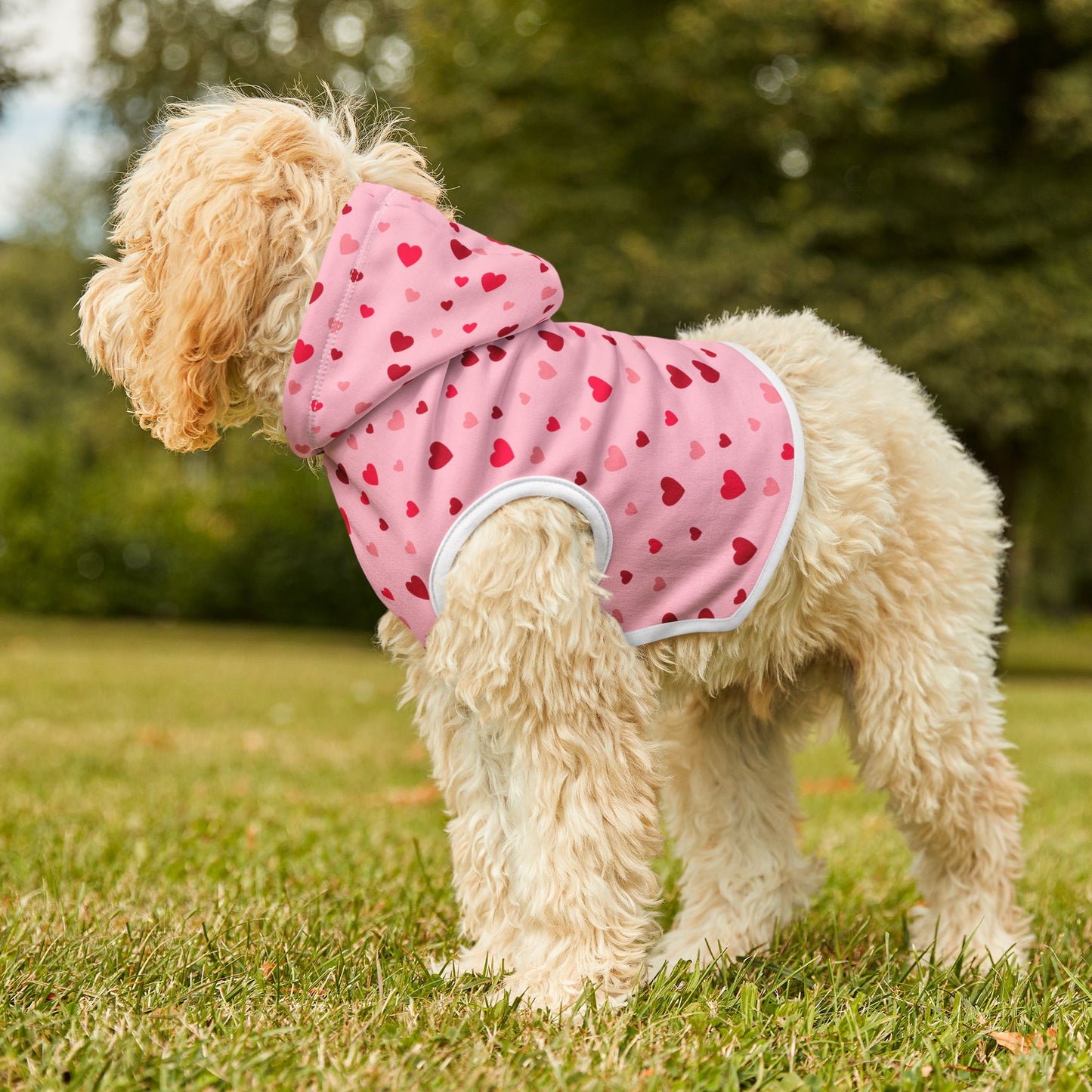 Pink Pet Hoodie with Red Hearts