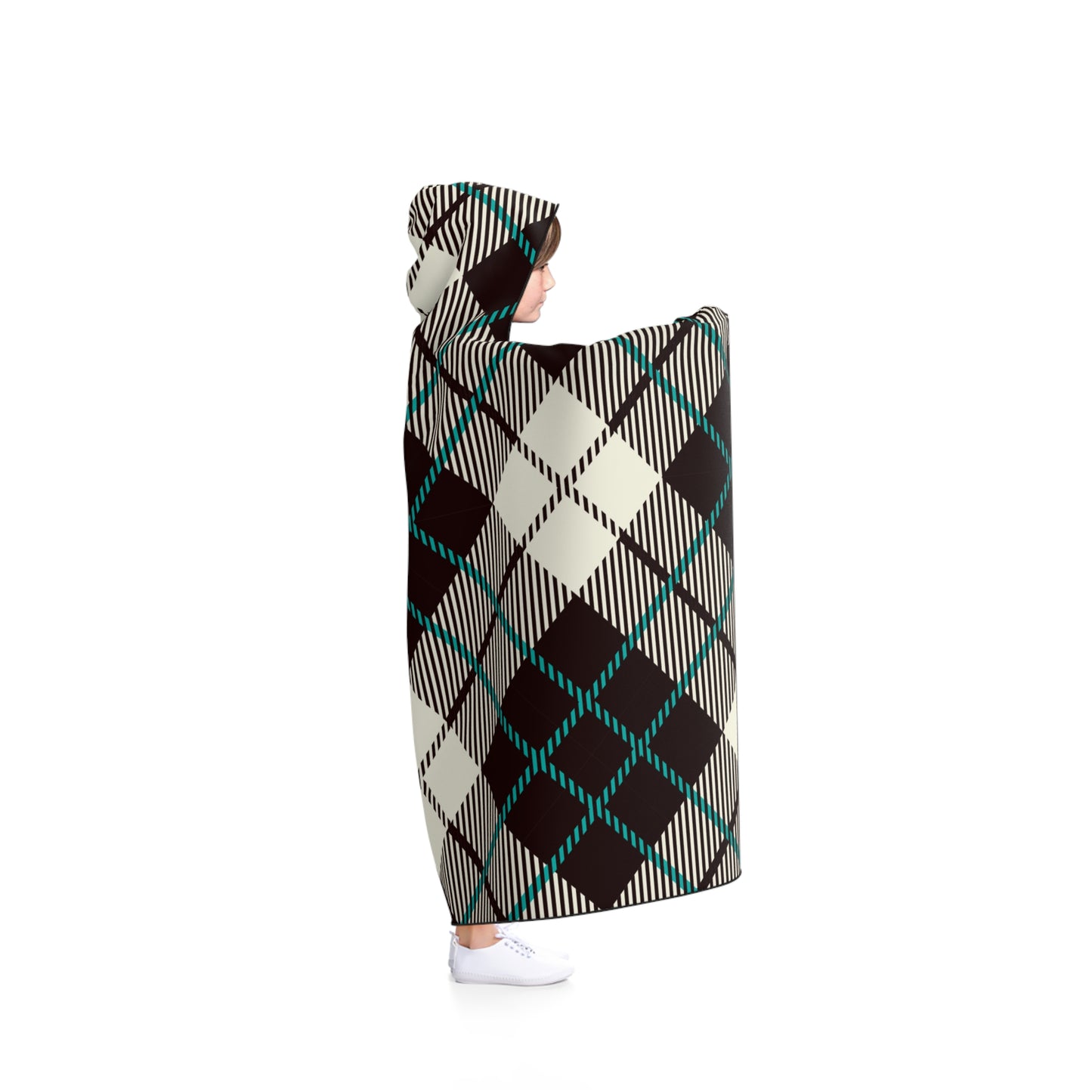 Hooded Blanket - Black-White Tartan
