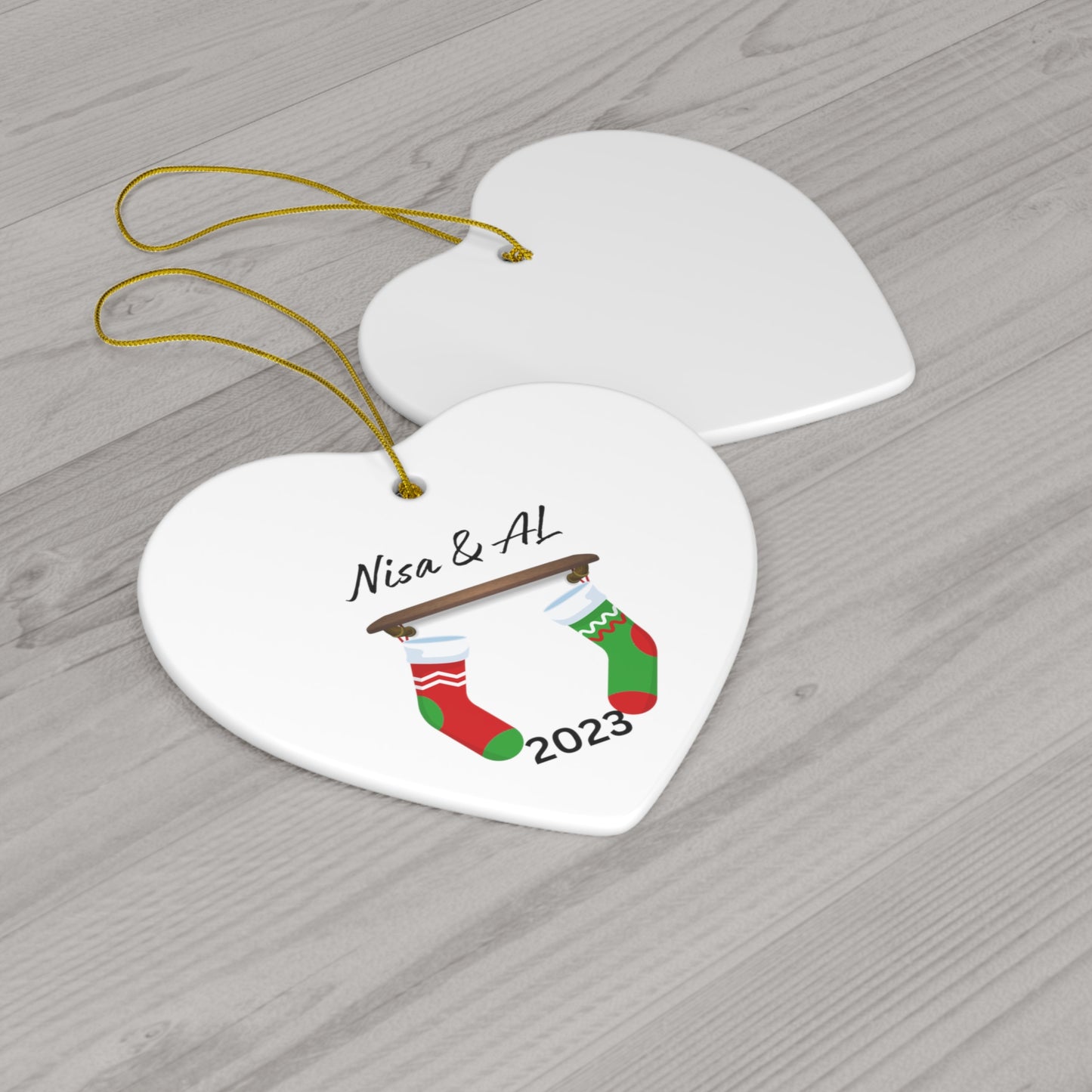 Couples Christmas Stocking Ceramic Ornament