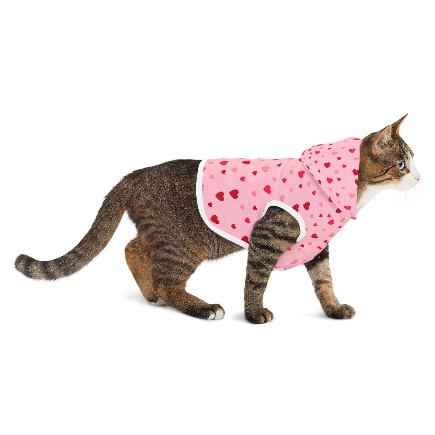 Pink Pet Hoodie with Red Hearts