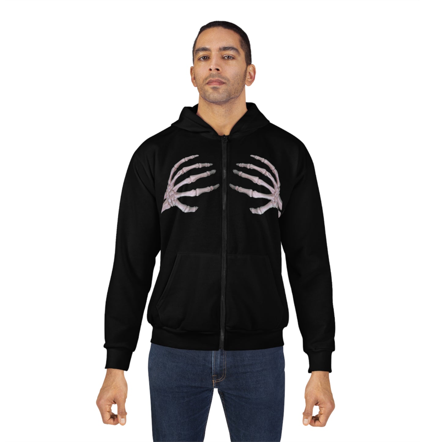 Skelton Hands Zip Hoodie - Black