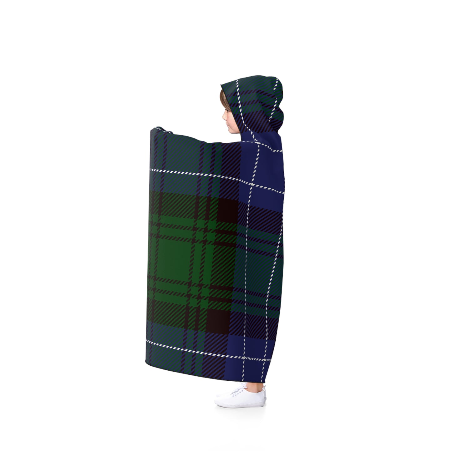 Hooded Blanket - Blue/Green Tartan