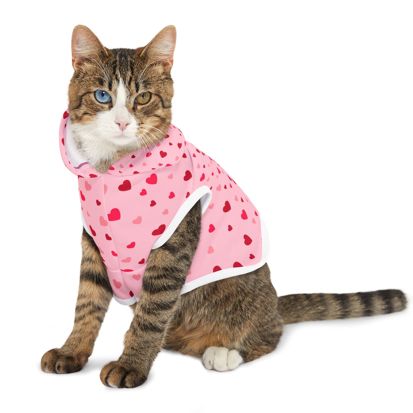Pink Pet Hoodie with Red Hearts