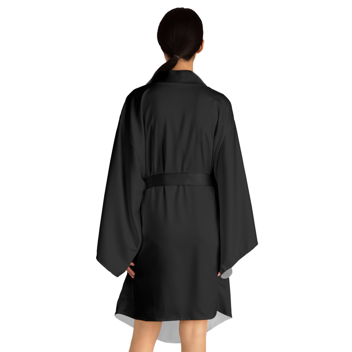 Long Sleeve Black Satin Kimono Robe (New Version)