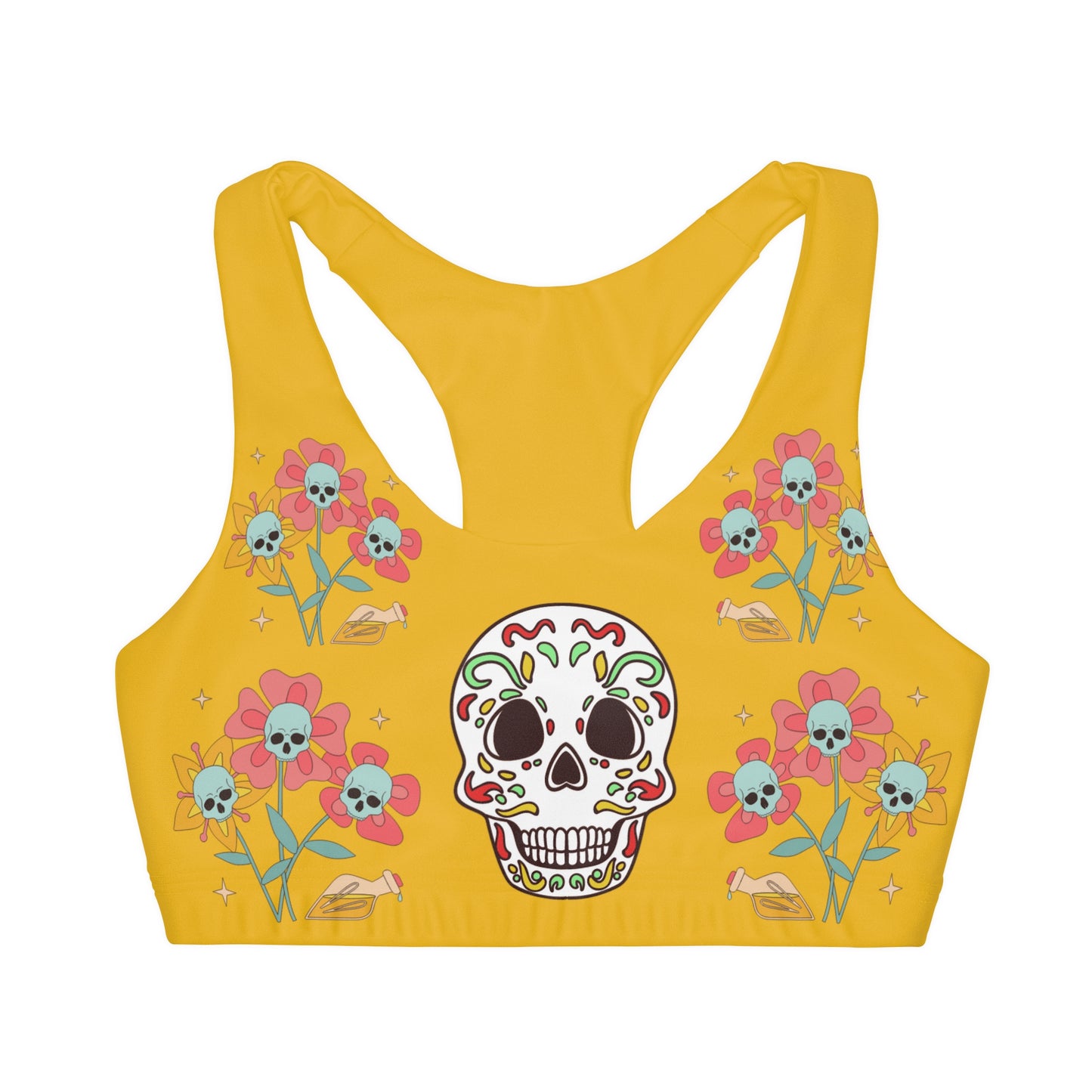 Girls' Skelton Skull Double Lined Seamless Sports Bra (AOP)