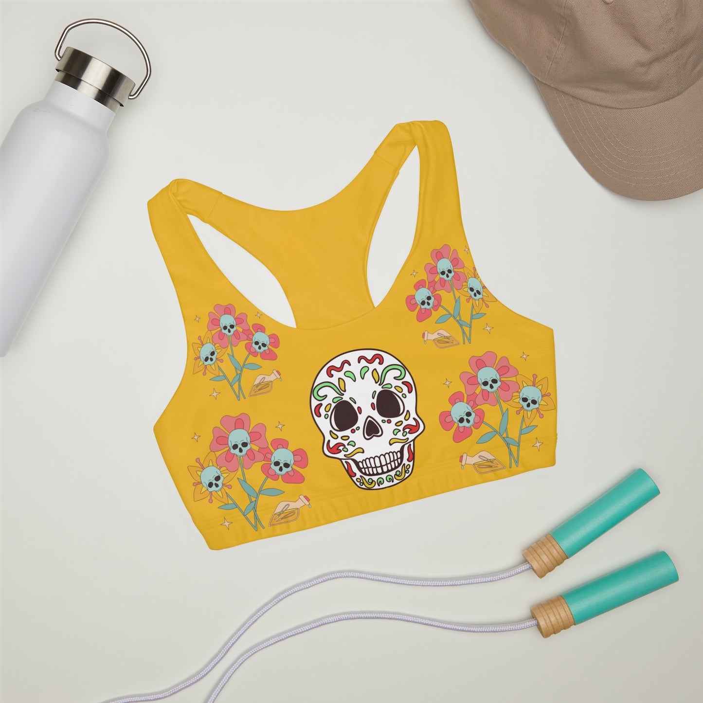 Girls' Skelton Skull Double Lined Seamless Sports Bra (AOP)