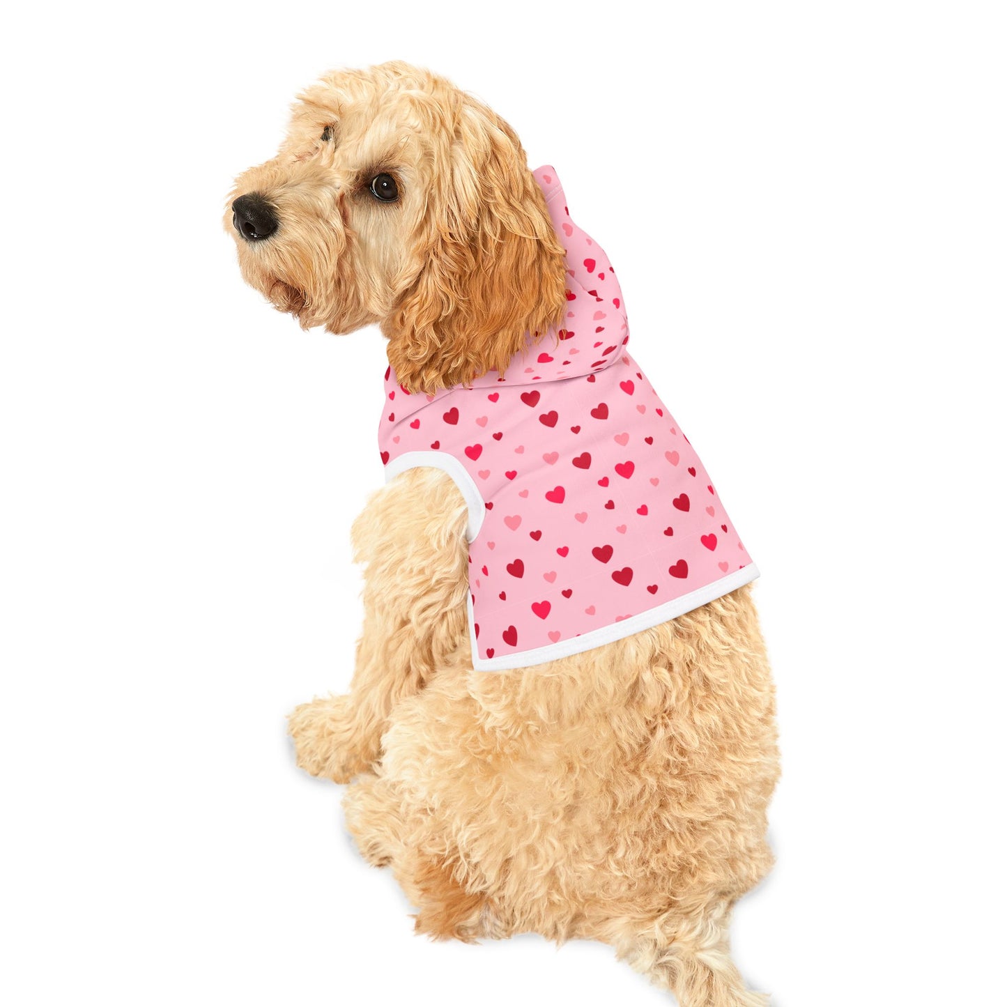 Pink Pet Hoodie with Red Hearts