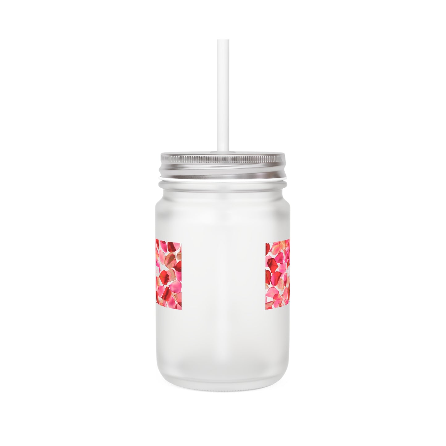 Personalized Pink Petal Frosted Mason Jar Glass