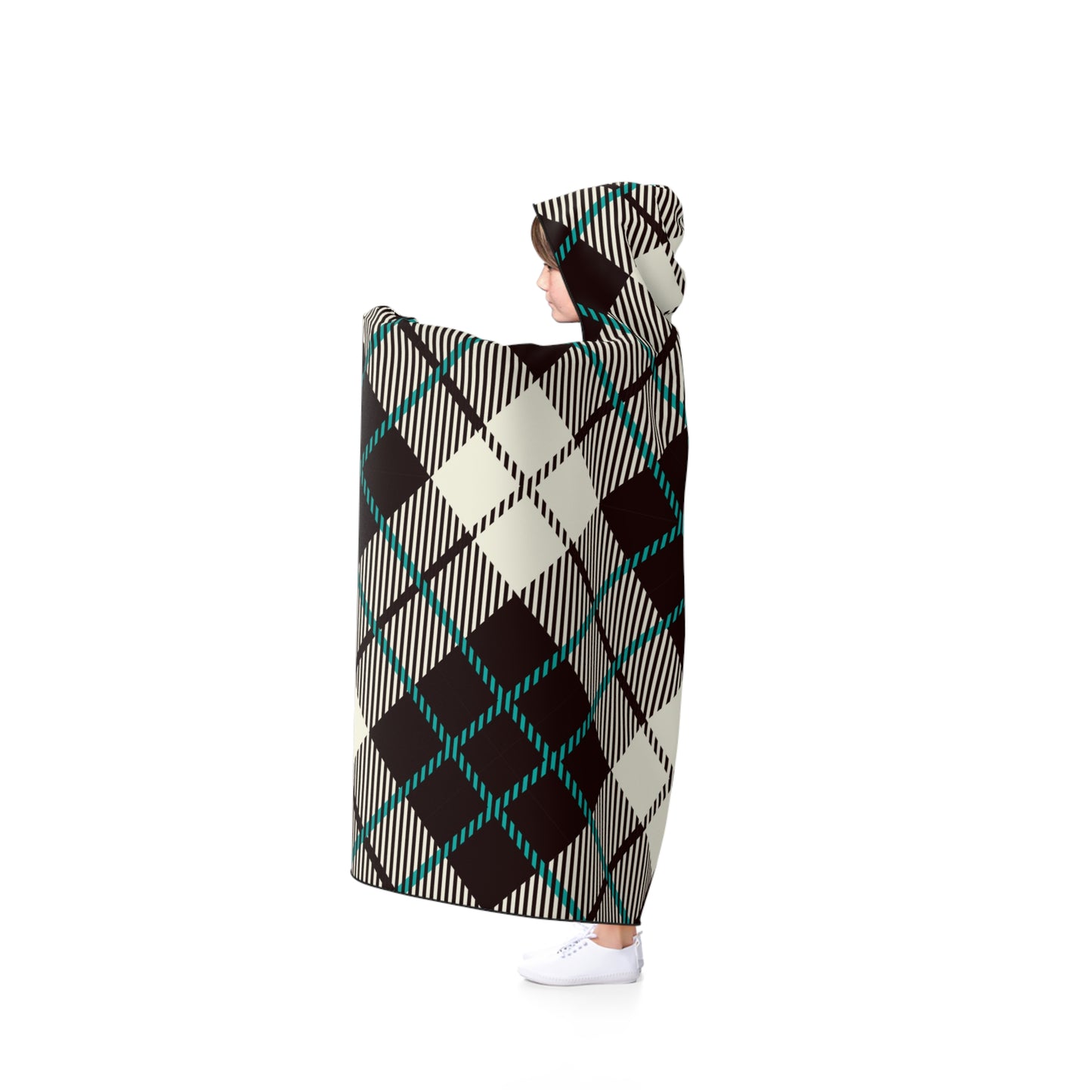 Hooded Blanket - Black-White Tartan