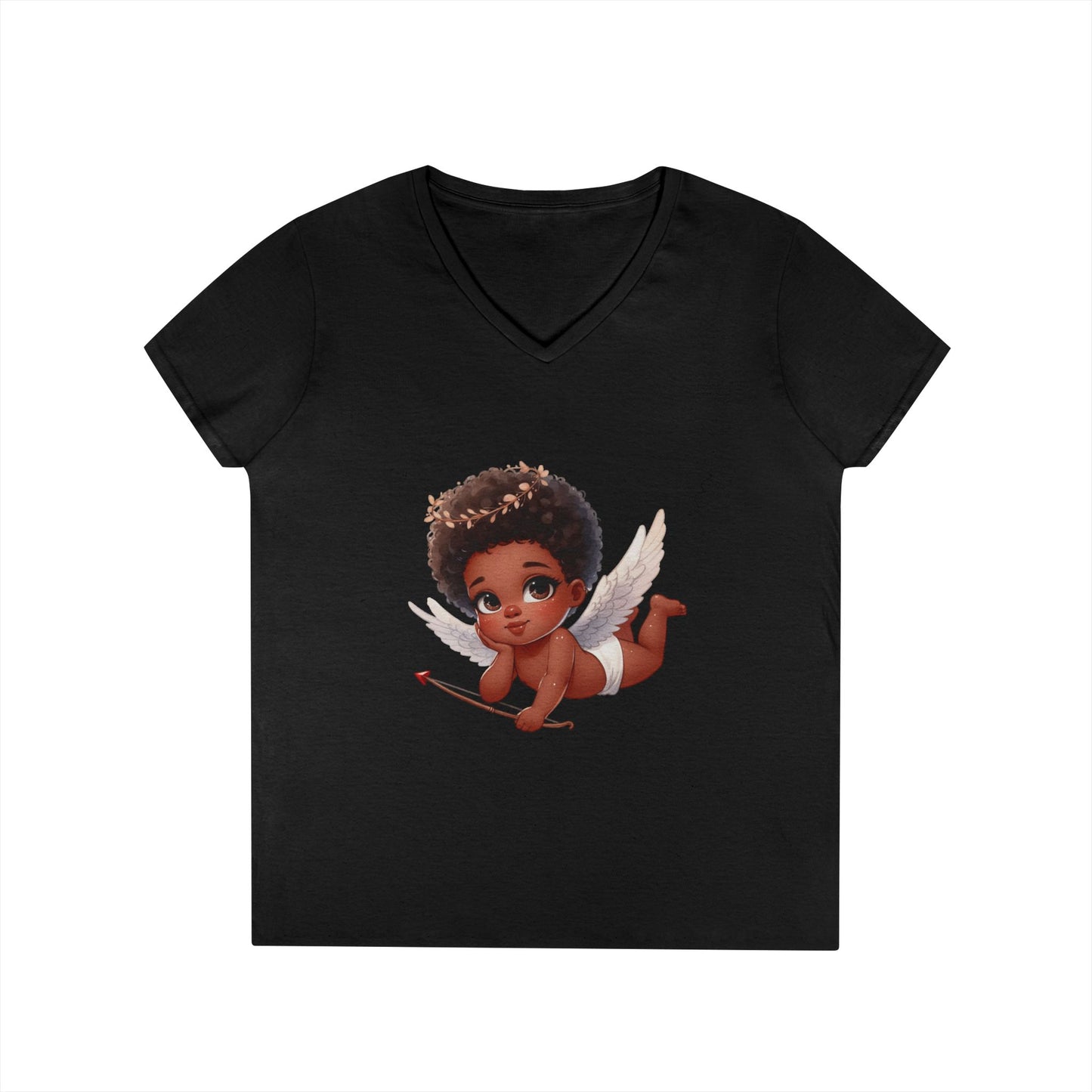 African America Baby Cupid 4 - Ladies' V-Neck T-Shirt