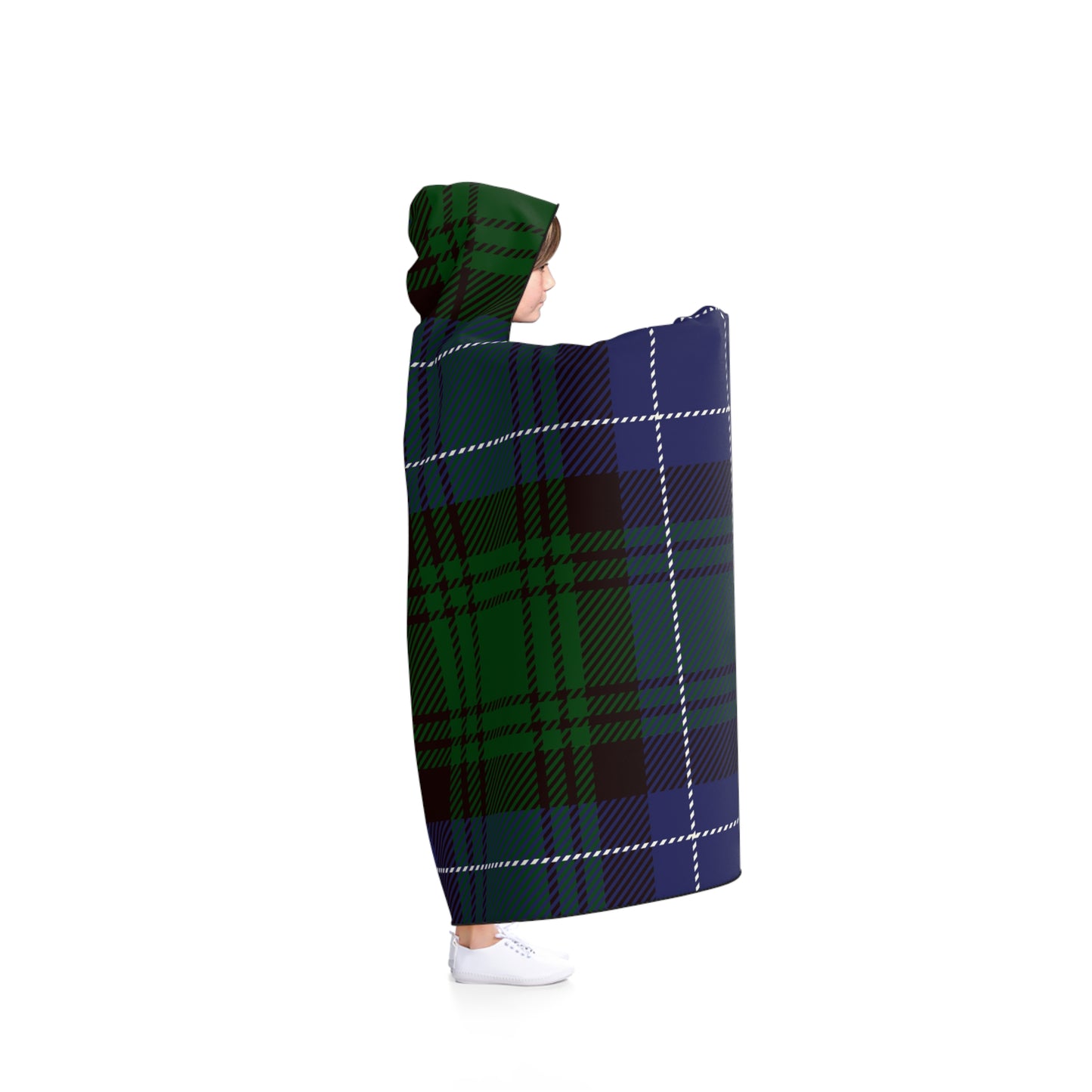 Hooded Blanket - Blue/Green Tartan