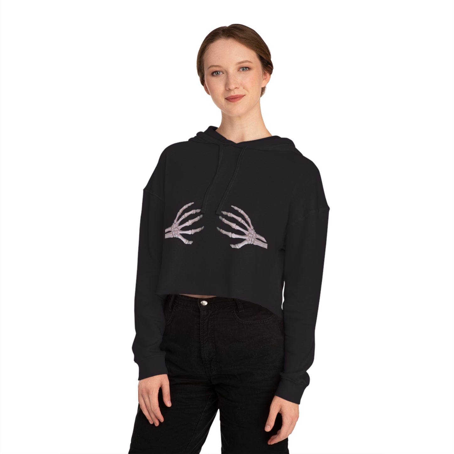 Skelton Hands Women’s Cropped Hooded Sweatshirt - White