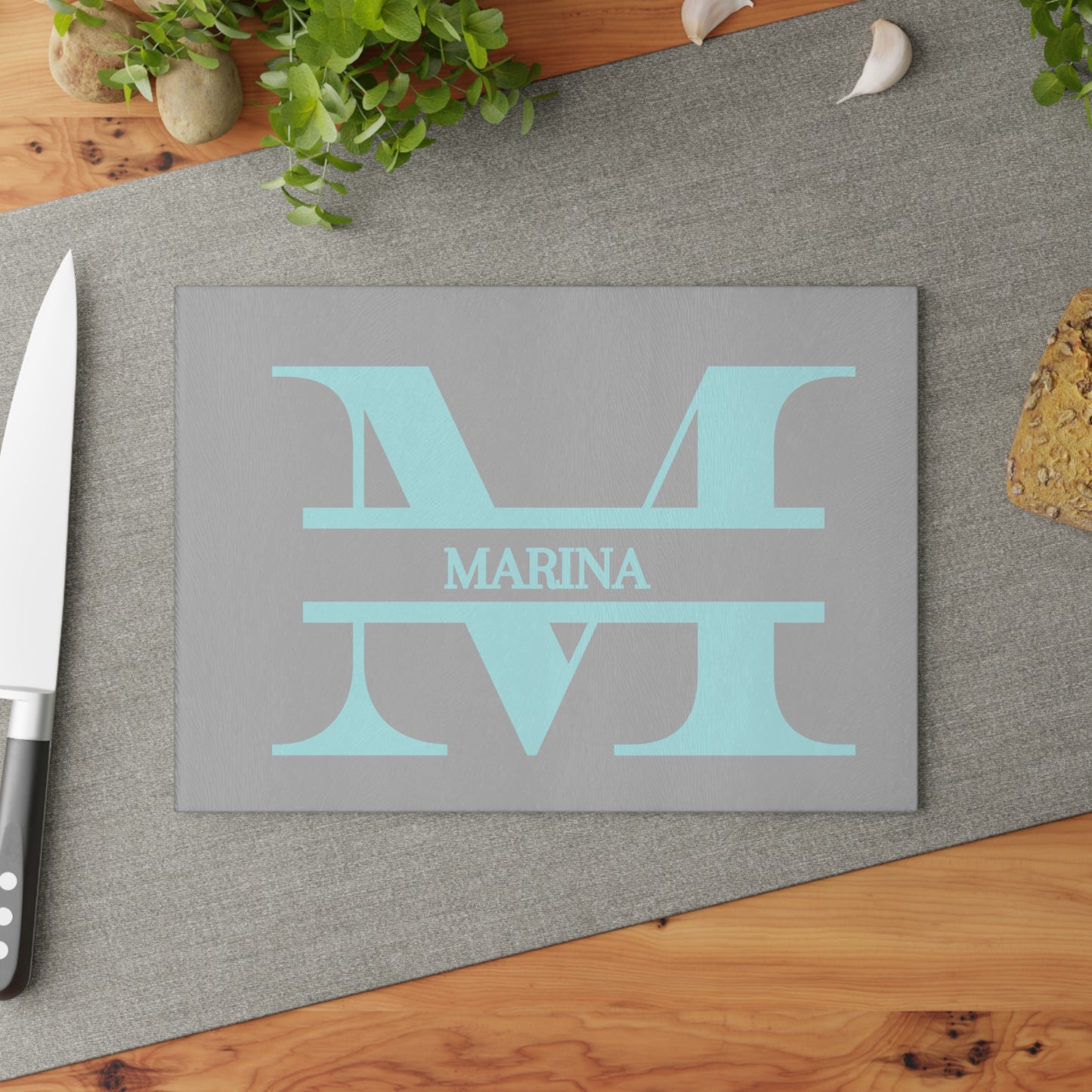 Marina - Personalized Glass Cutting Board — Monogram 'M'
