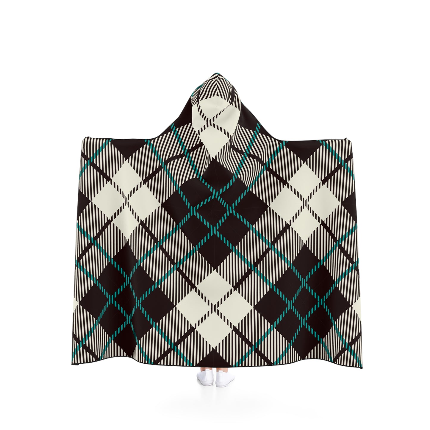 Hooded Blanket - Black-White Tartan
