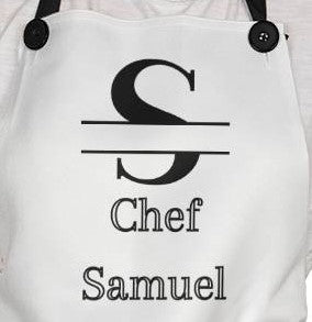 Personalized - Chef Split Initial Apron - White
