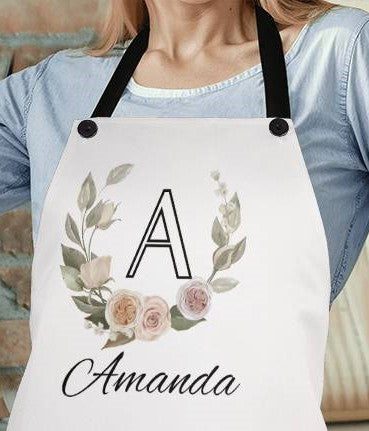 Personalized Floral Heart Apron for Women, Bakers Apron