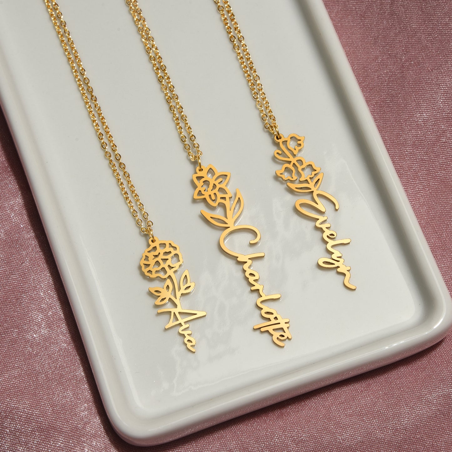 Birth Month Flowers Name Necklace