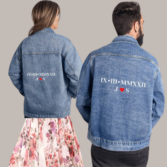Personalized Couples Roman Numeral Anniversary Denim Jacket