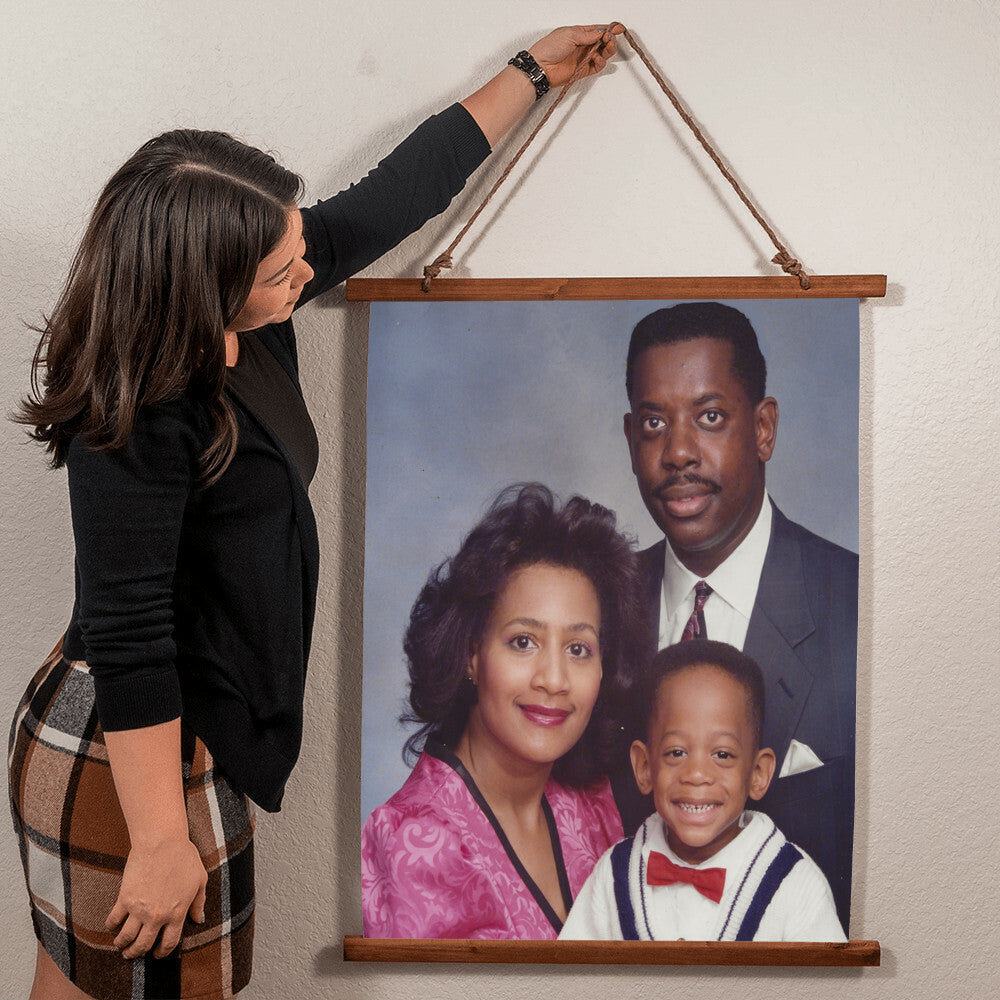 Custom Keepsake Wood Framed Family Portrait Gallery Wall Tapestry