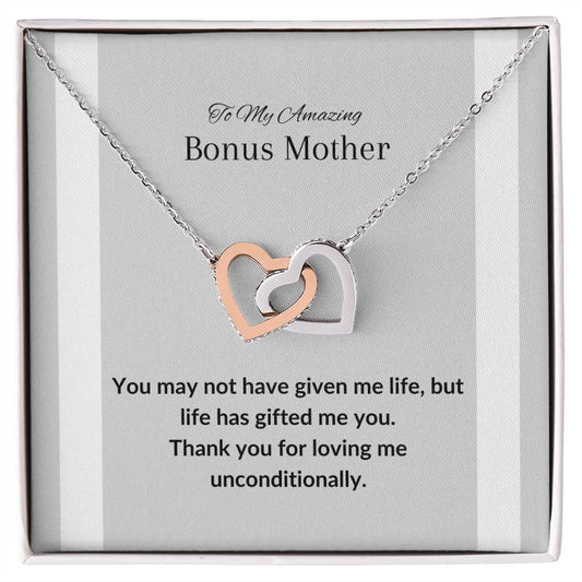 Custom Amazing Bonus Mom Gold Interlocking Hearts