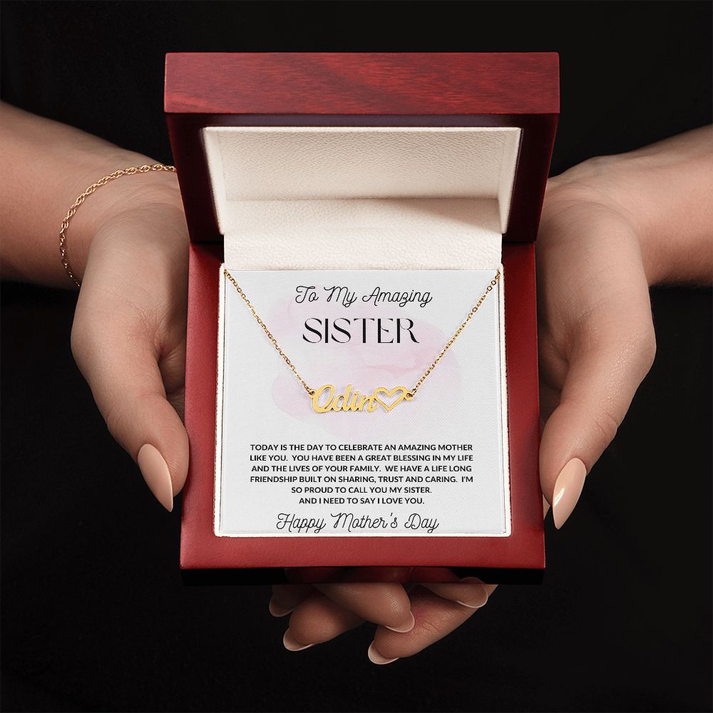 Name Necklace with Heart for Sister