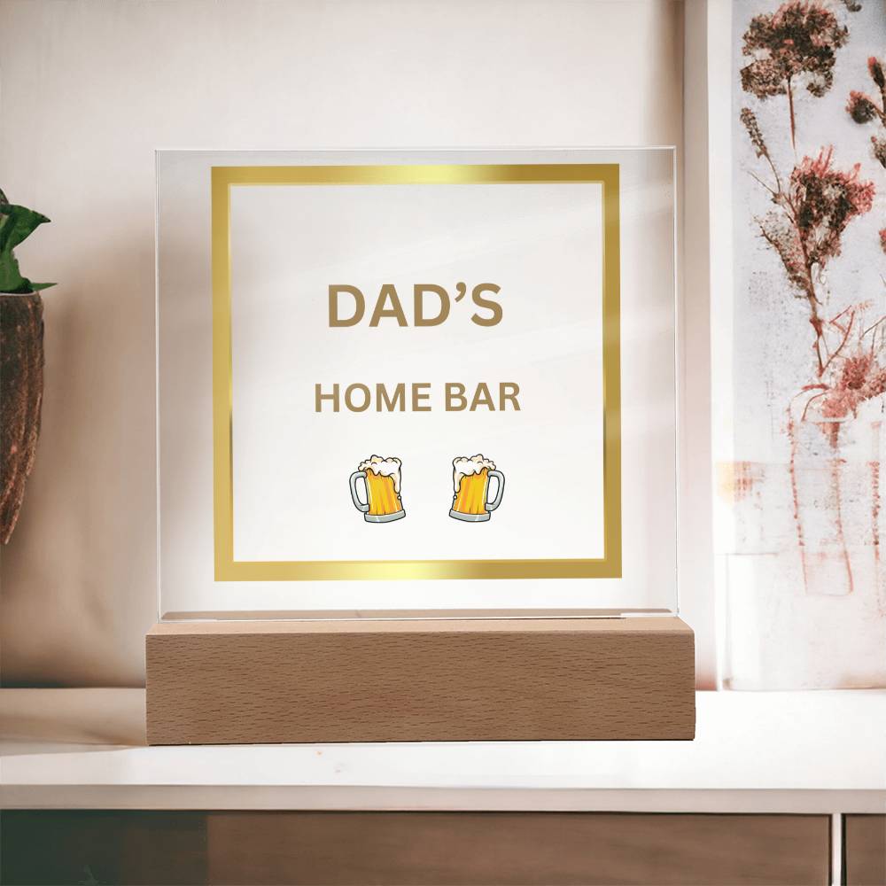 Dad's Home Bar Acrylic Plaque/Night Light - Gold