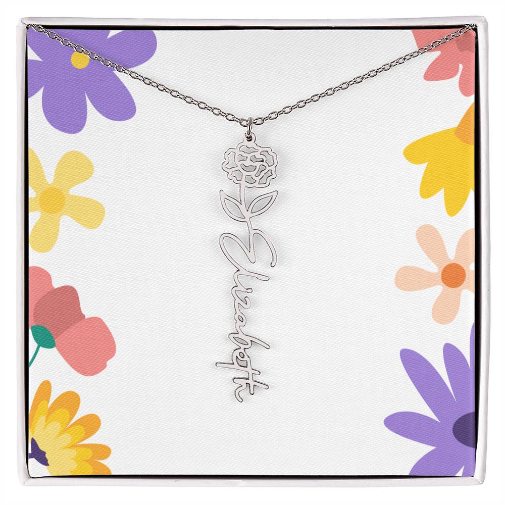 Birth Month Flowers Name Necklace