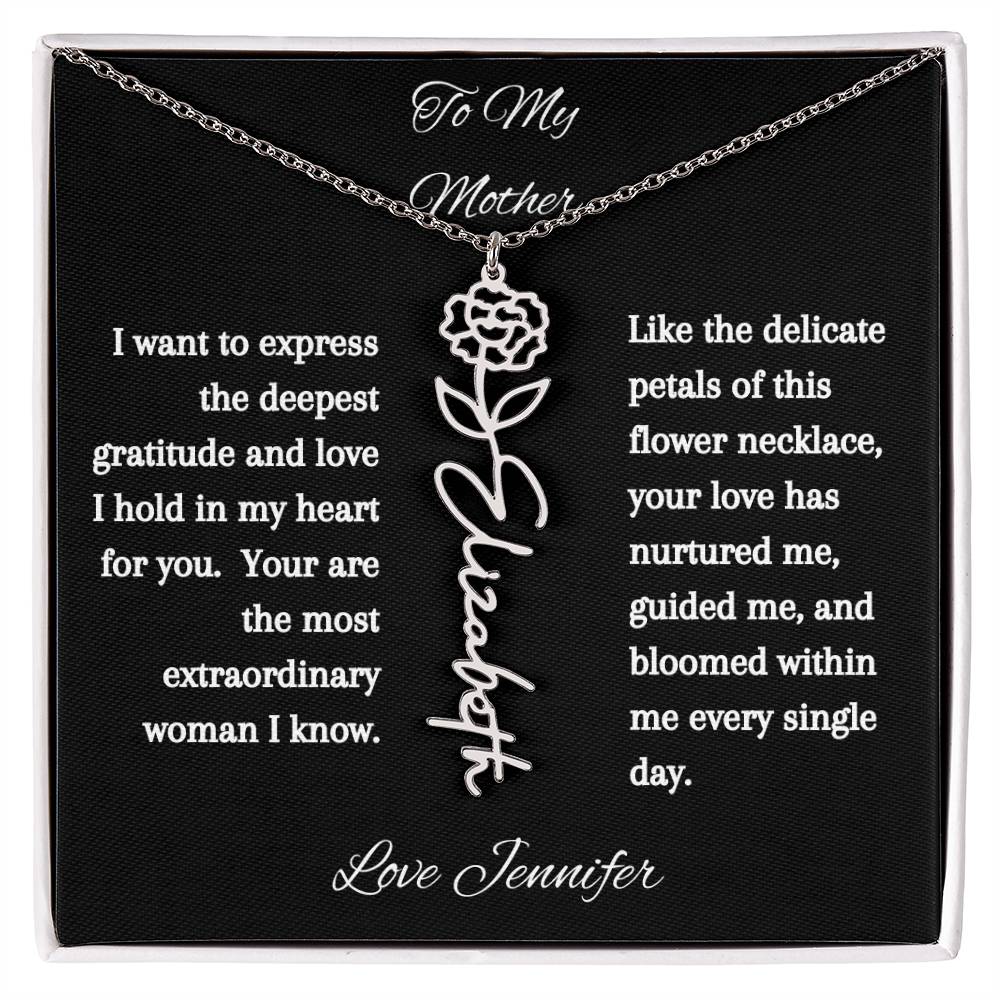 Personalized Birth Flowers Dainty Name Necklace For Mom