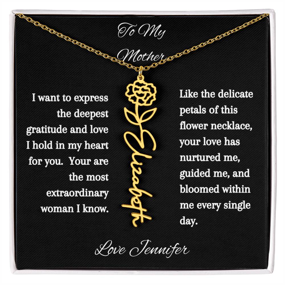 Personalized Birth Flowers Dainty Name Necklace For Mom