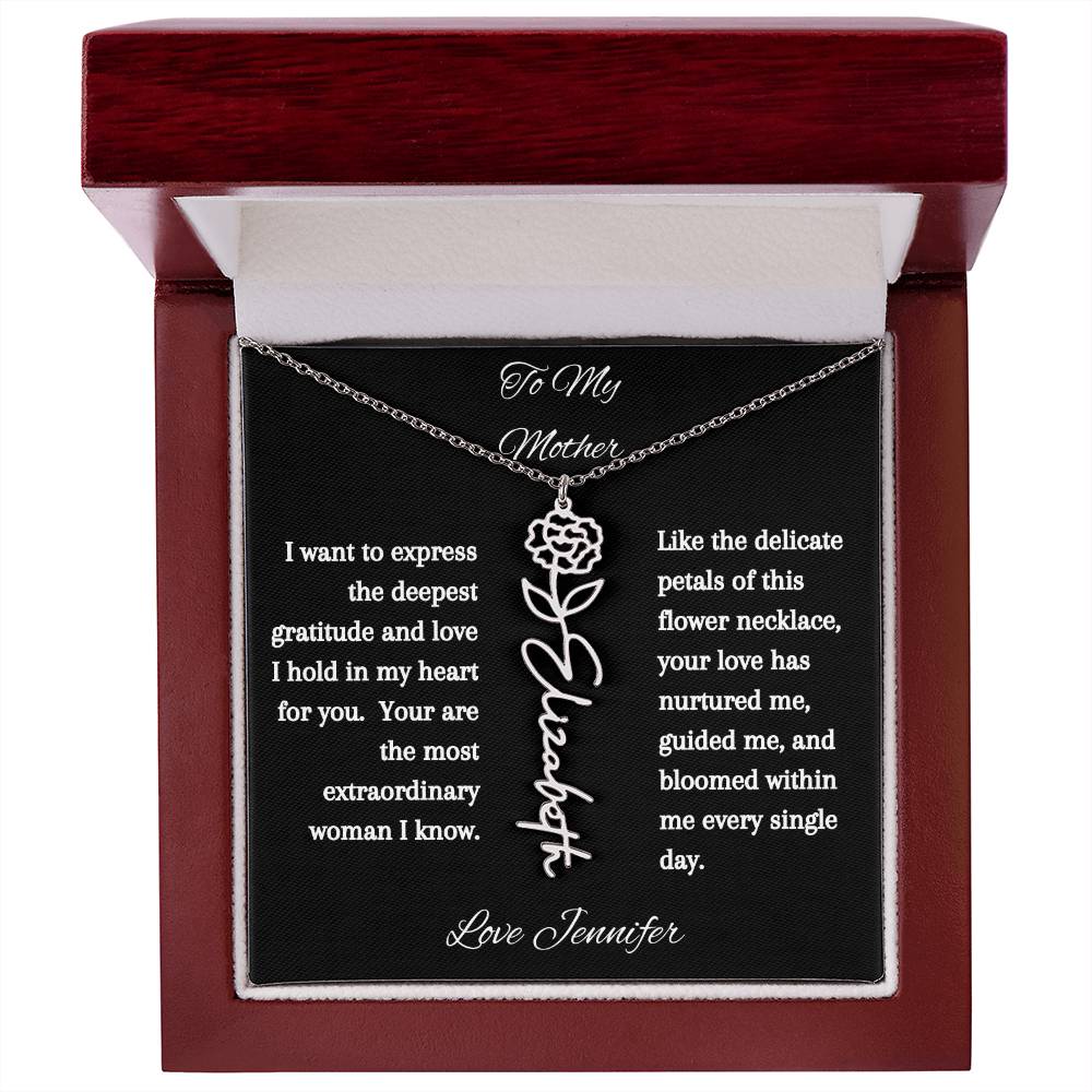 Personalized Birth Flowers Dainty Name Necklace For Mom
