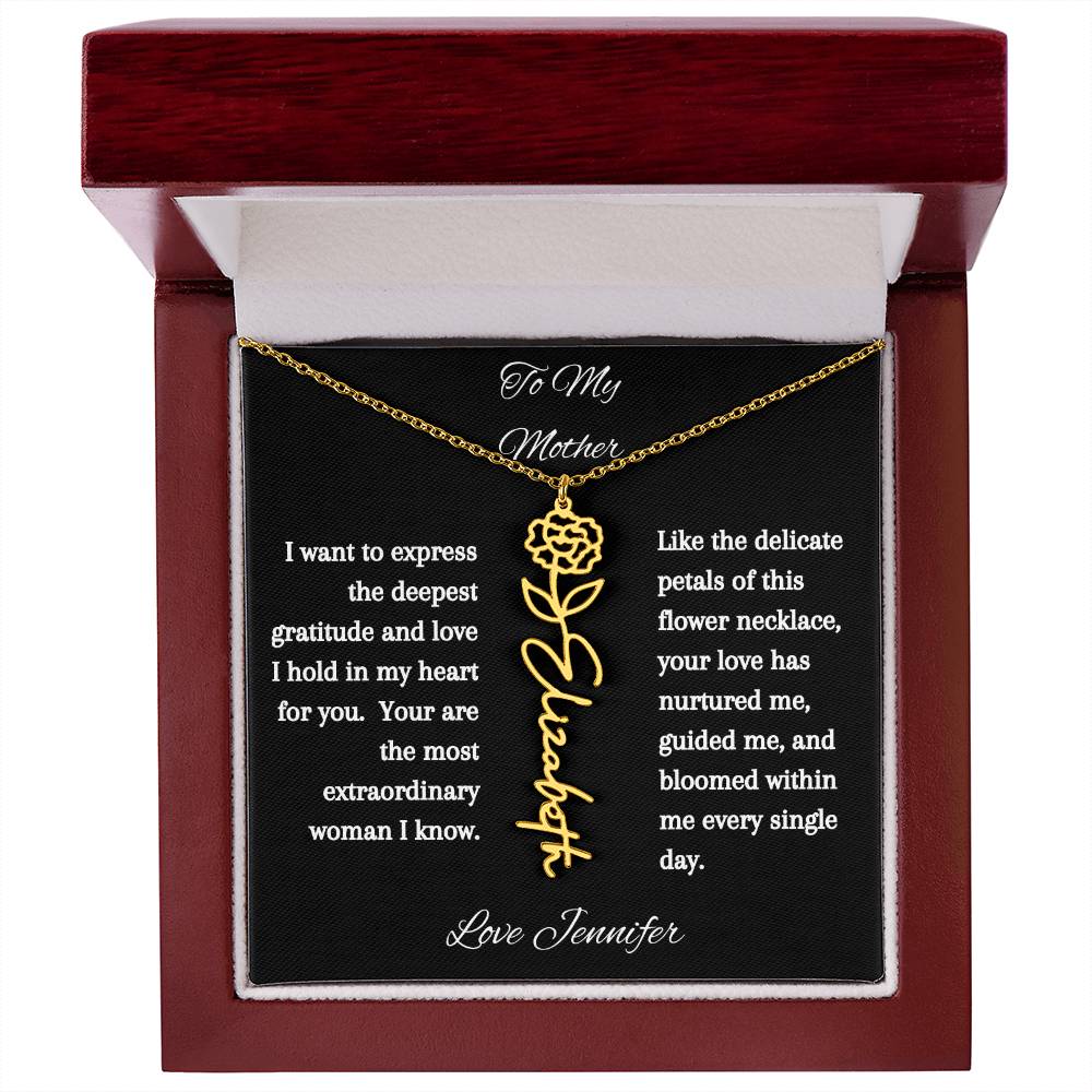 Personalized Birth Flowers Dainty Name Necklace For Mom