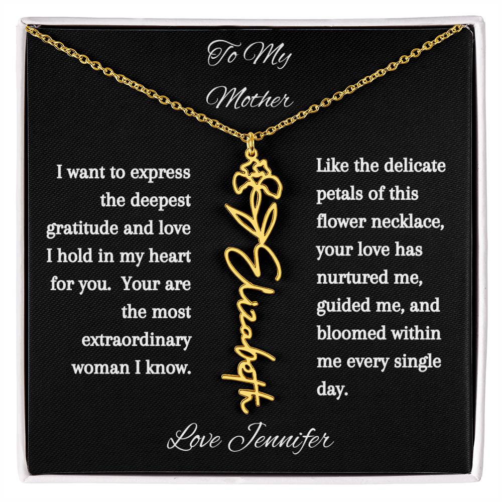 Personalized Birth Flowers Dainty Name Necklace For Mom