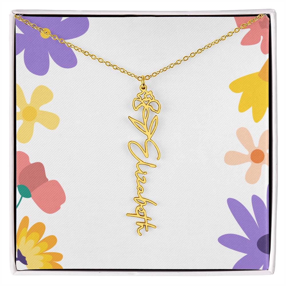 Birth Month Flowers Name Necklace