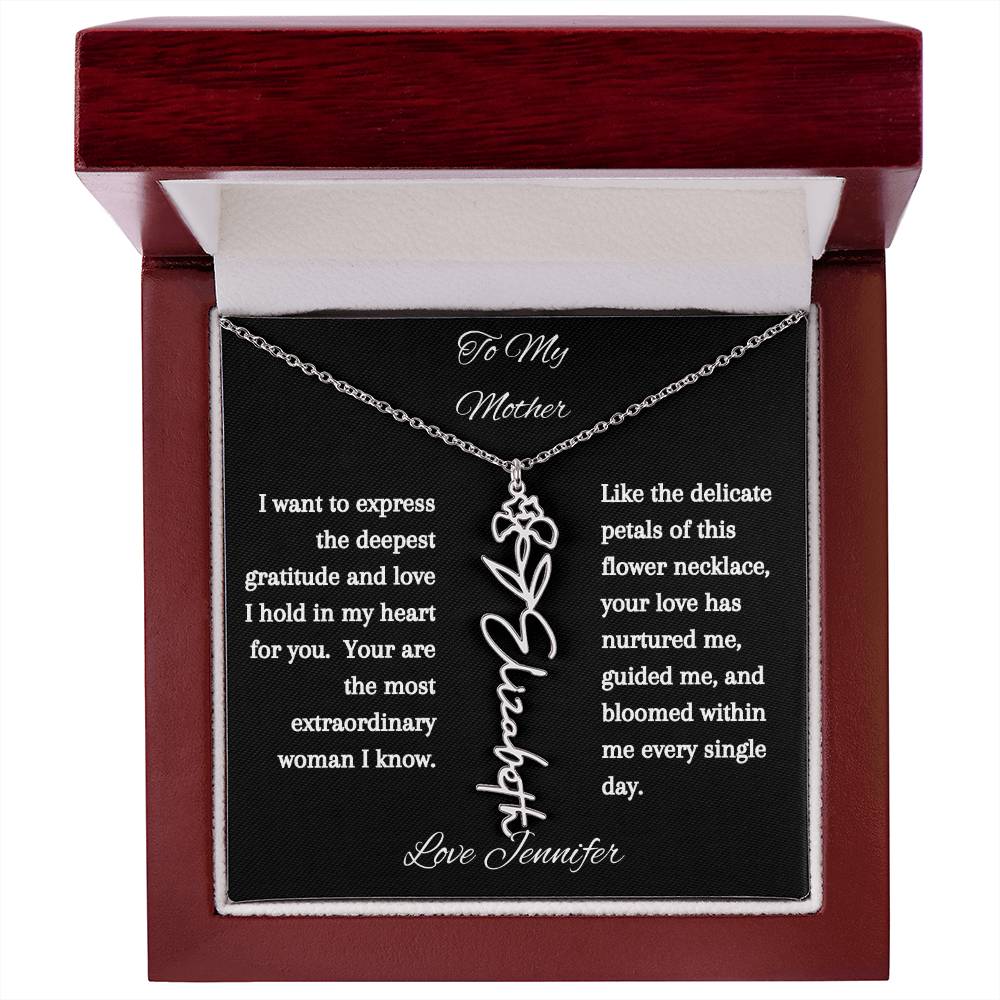 Personalized Birth Flowers Dainty Name Necklace For Mom