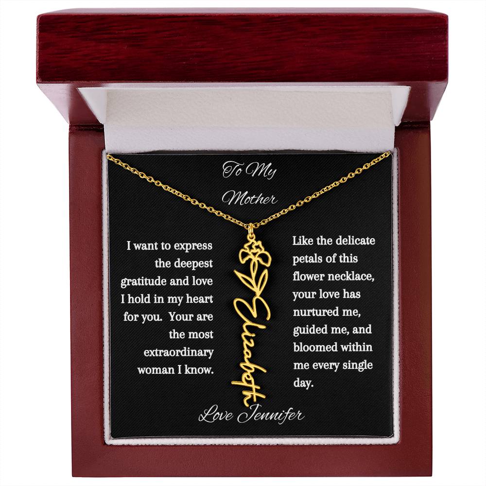 Personalized Birth Flowers Dainty Name Necklace For Mom