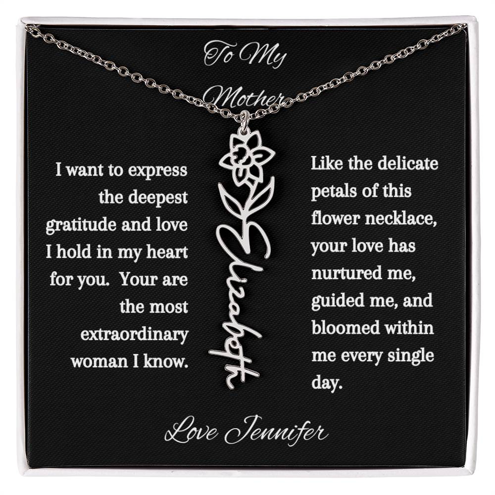 Personalized Birth Flowers Dainty Name Necklace For Mom