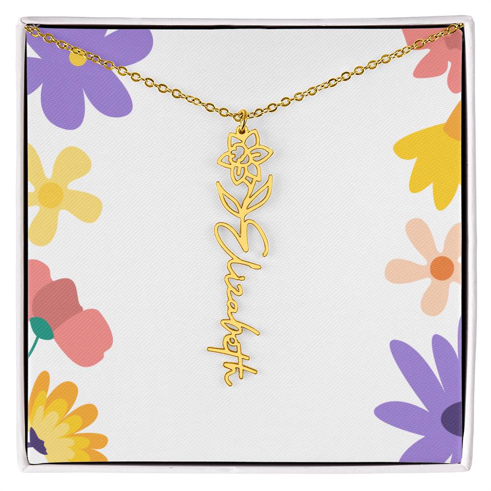 Birth Month Flowers Name Necklace