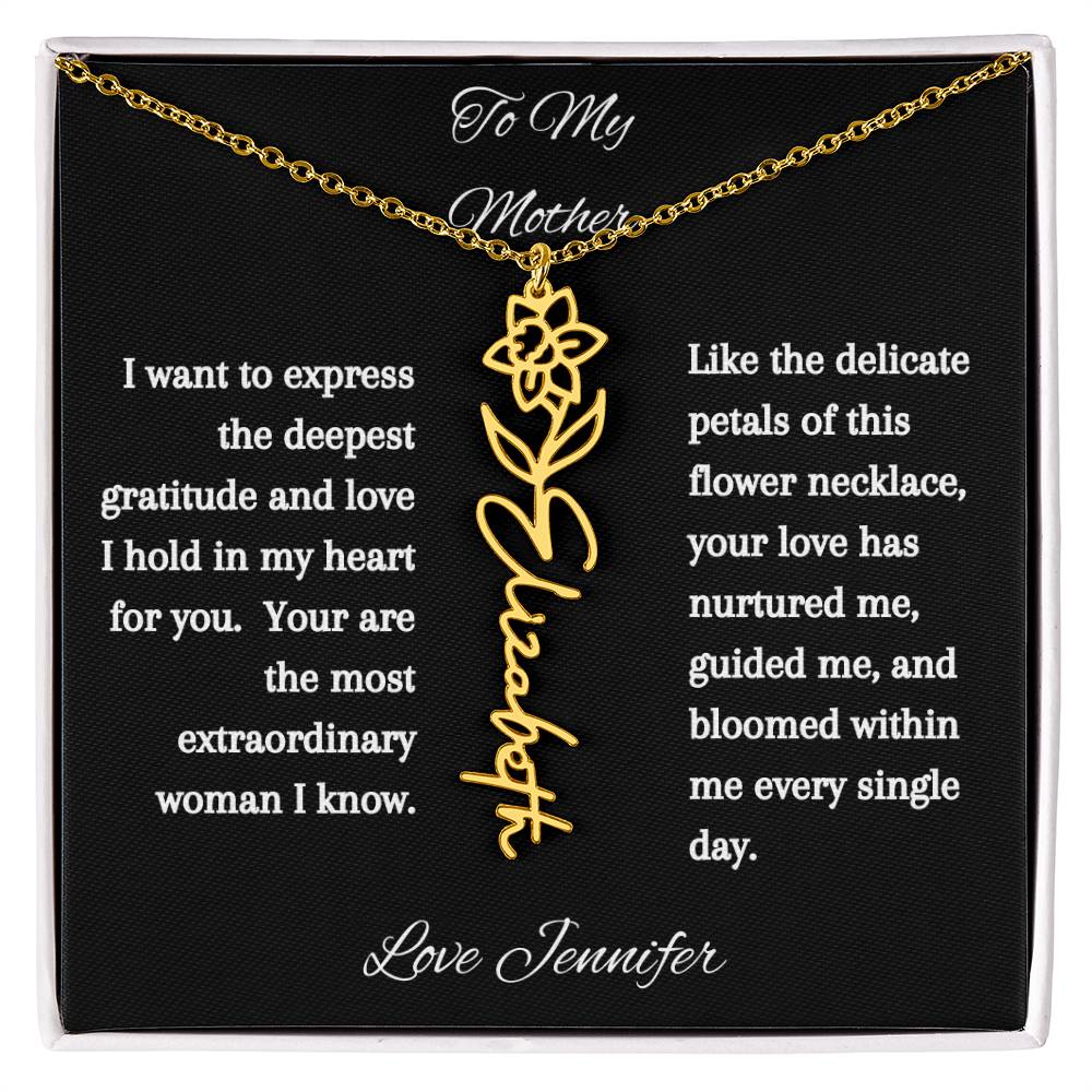 Personalized Birth Flowers Dainty Name Necklace For Mom