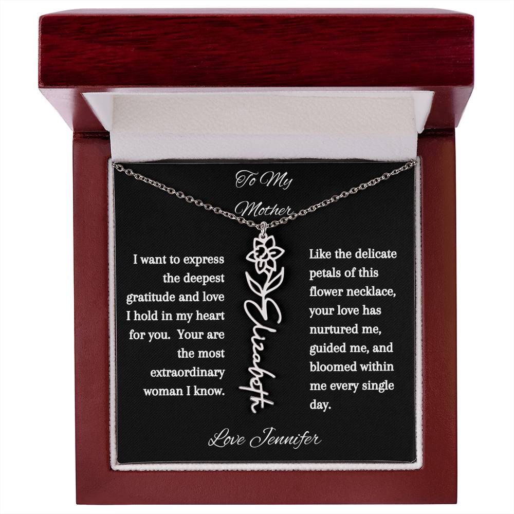 Personalized Birth Flowers Dainty Name Necklace For Mom