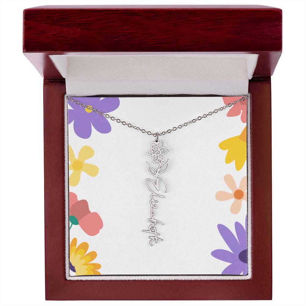 Birth Month Flowers Name Necklace