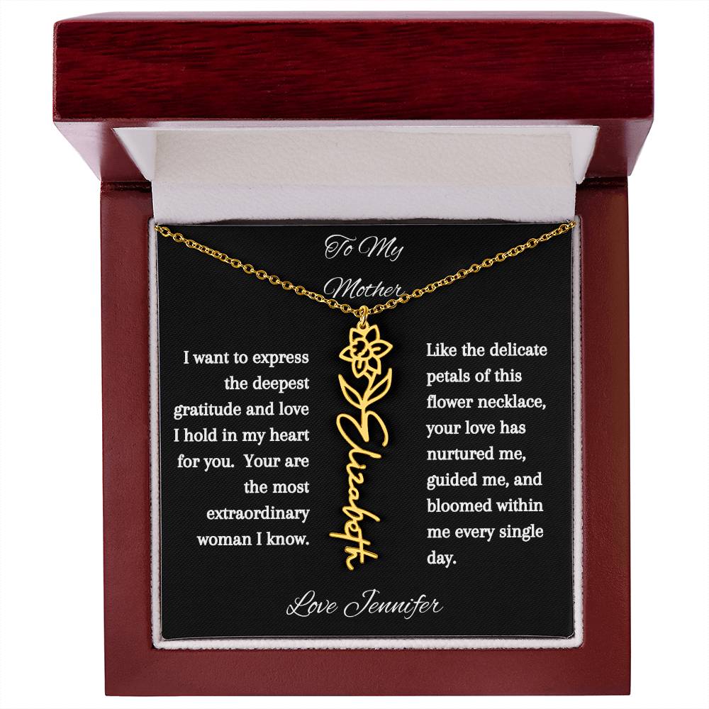 Personalized Birth Flowers Dainty Name Necklace For Mom