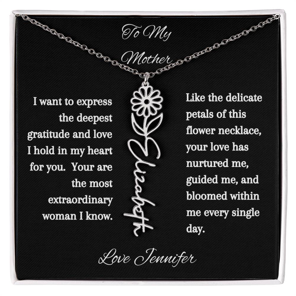 Personalized Birth Flowers Dainty Name Necklace For Mom