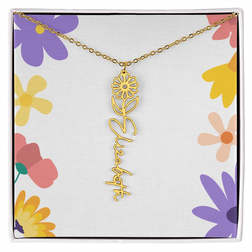 Birth Month Flowers Name Necklace