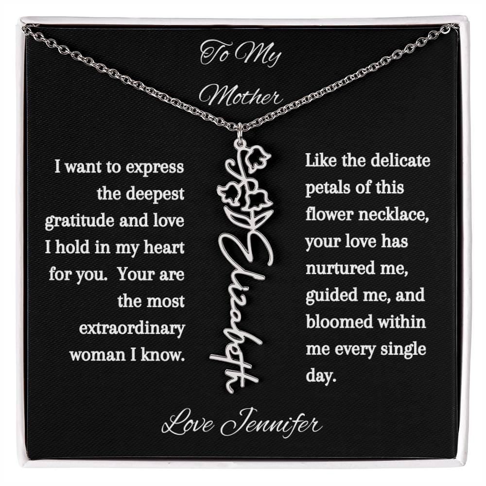 Personalized Birth Flowers Dainty Name Necklace For Mom