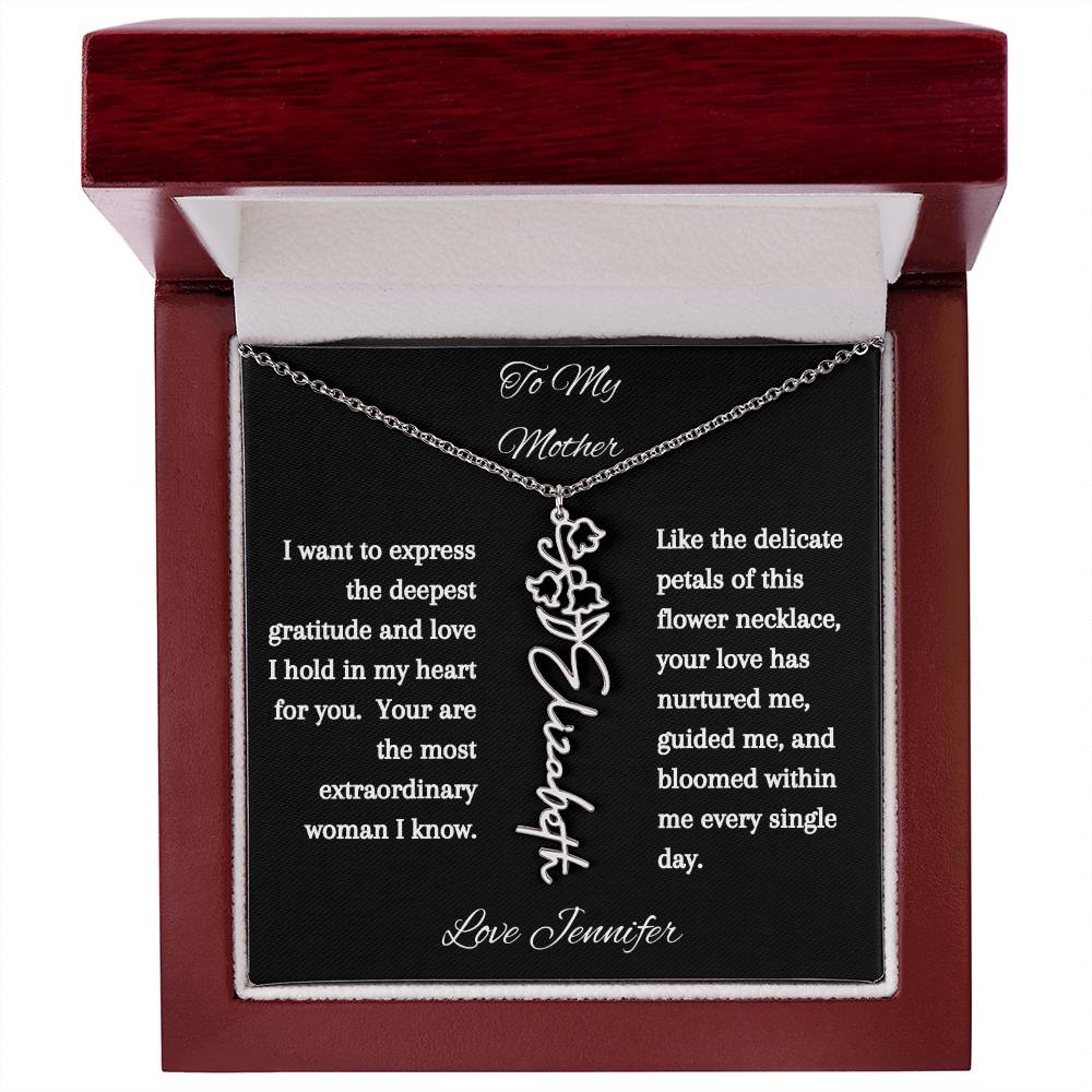 Personalized Birth Flowers Dainty Name Necklace For Mom