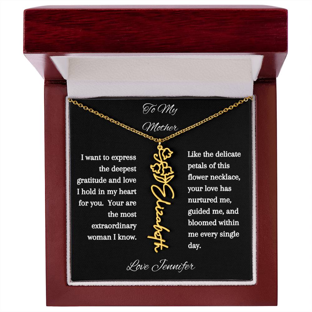 Personalized Birth Flowers Dainty Name Necklace For Mom