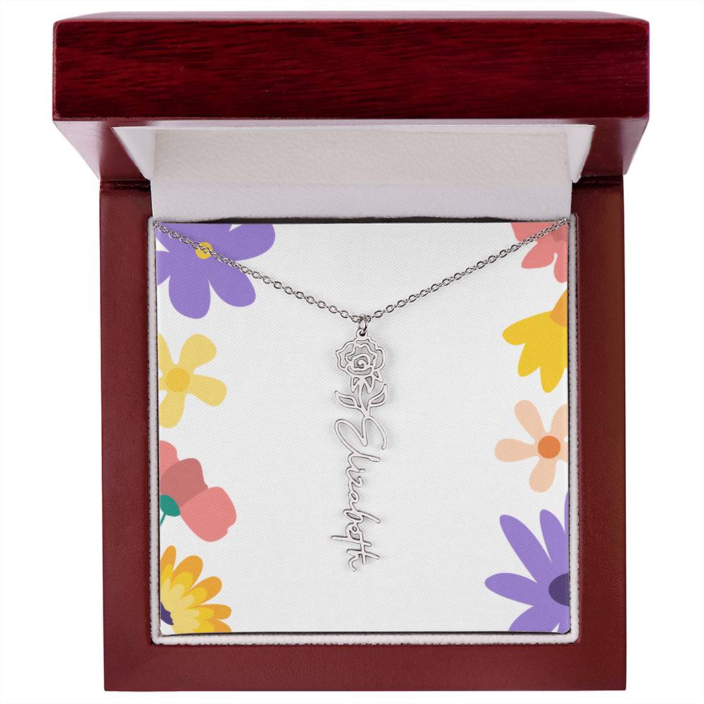 Birth Month Flowers Name Necklace