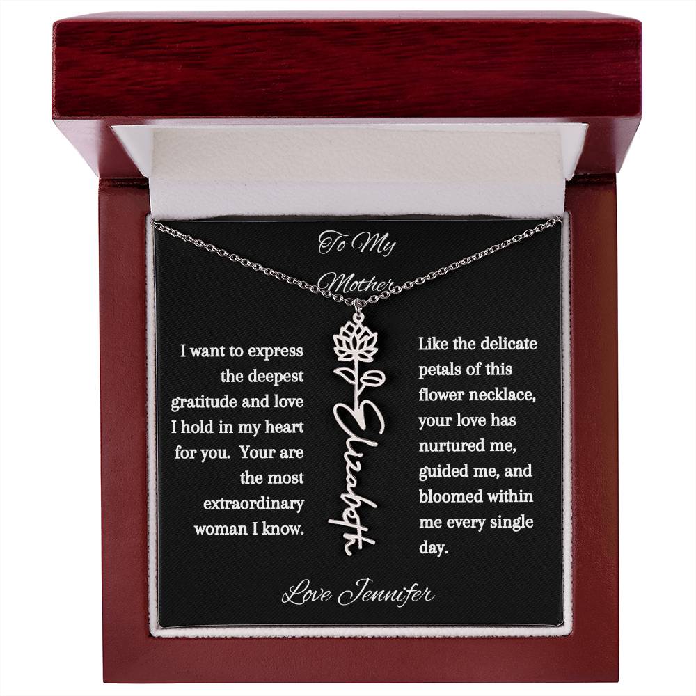 Personalized Birth Flowers Dainty Name Necklace For Mom