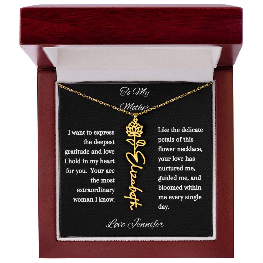 Personalized Birth Flowers Dainty Name Necklace For Mom