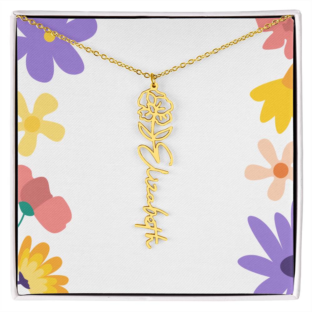 Birth Month Flowers Name Necklace